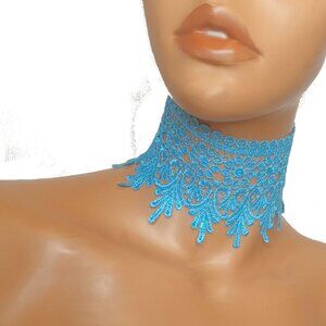 Blue Lace Choker, Prom Choker, Bridesmaid Necklace, Date Night Choker